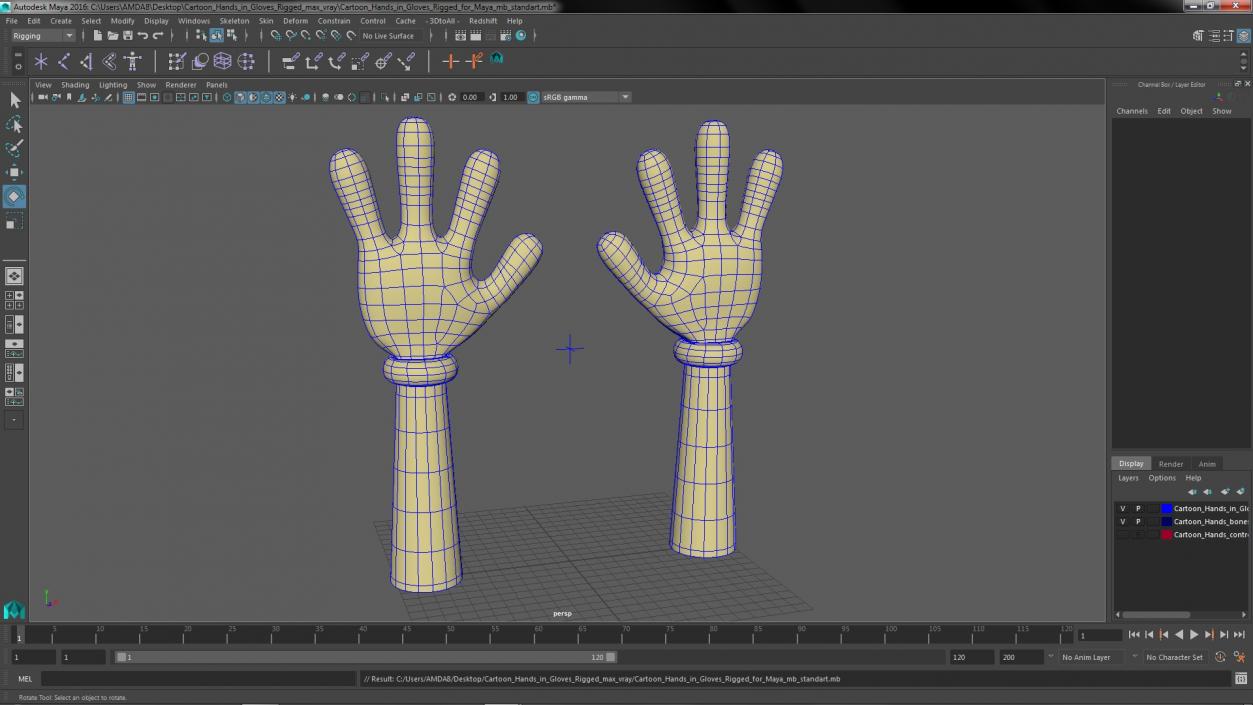 Cartoon Hands in Gloves Rigged for Maya 3D model