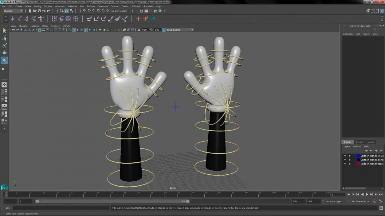 Cartoon Hands in Gloves Rigged for Maya 3D model