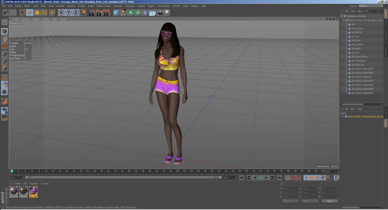 3D Beach Style Young Black Woman Standing Pose model