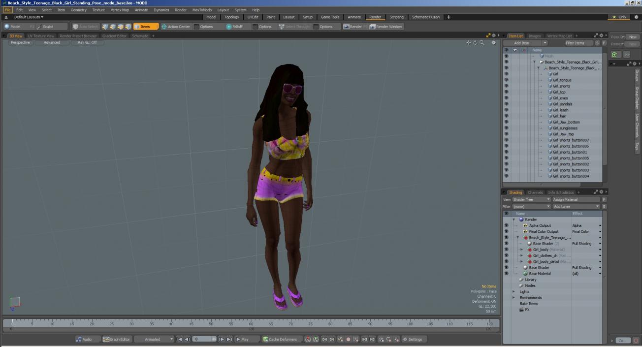 3D Beach Style Young Black Woman Standing Pose model