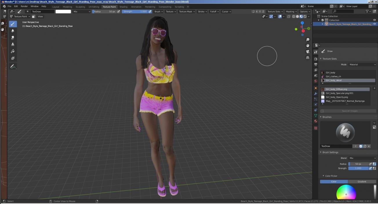 3D Beach Style Young Black Woman Standing Pose model