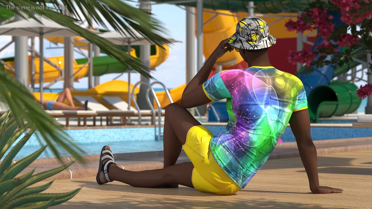 3D Dark Skin Teenager Beach Style Sitting Pose model