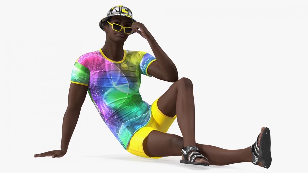 3D Dark Skin Teenager Beach Style Sitting Pose model