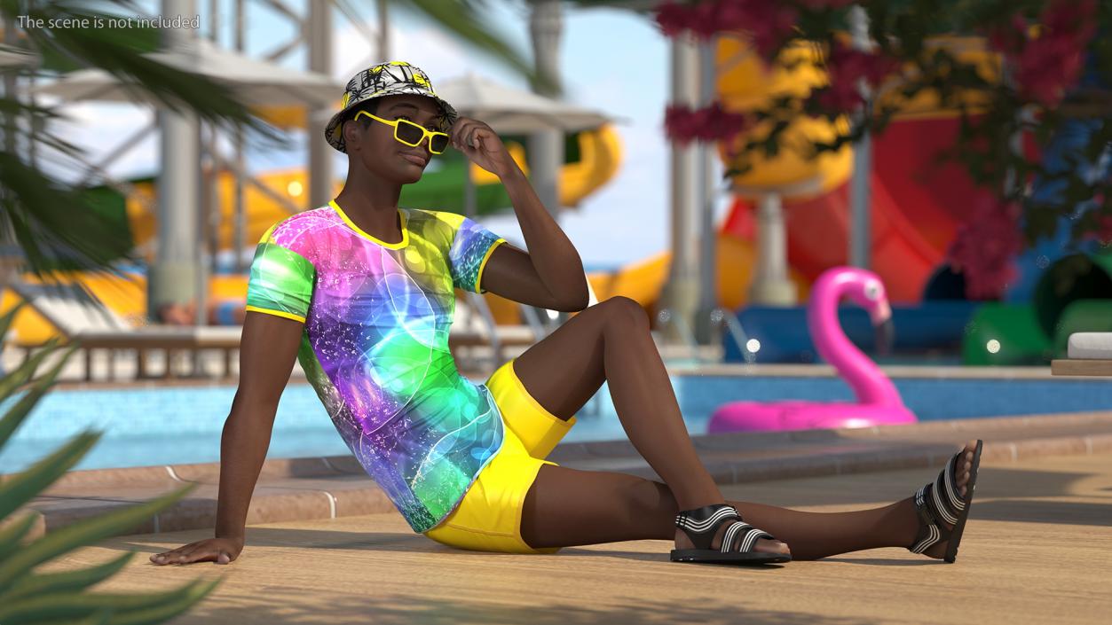 3D Dark Skin Teenager Beach Style Sitting Pose model