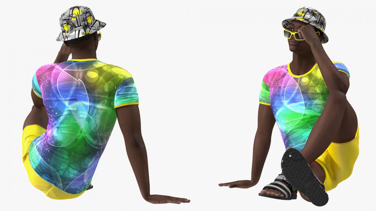 3D Dark Skin Teenager Beach Style Sitting Pose model