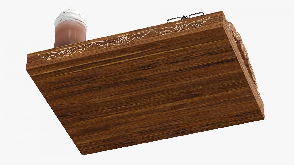 Wooden Serving Tray with Hot Beverage and Cupcake 3D model