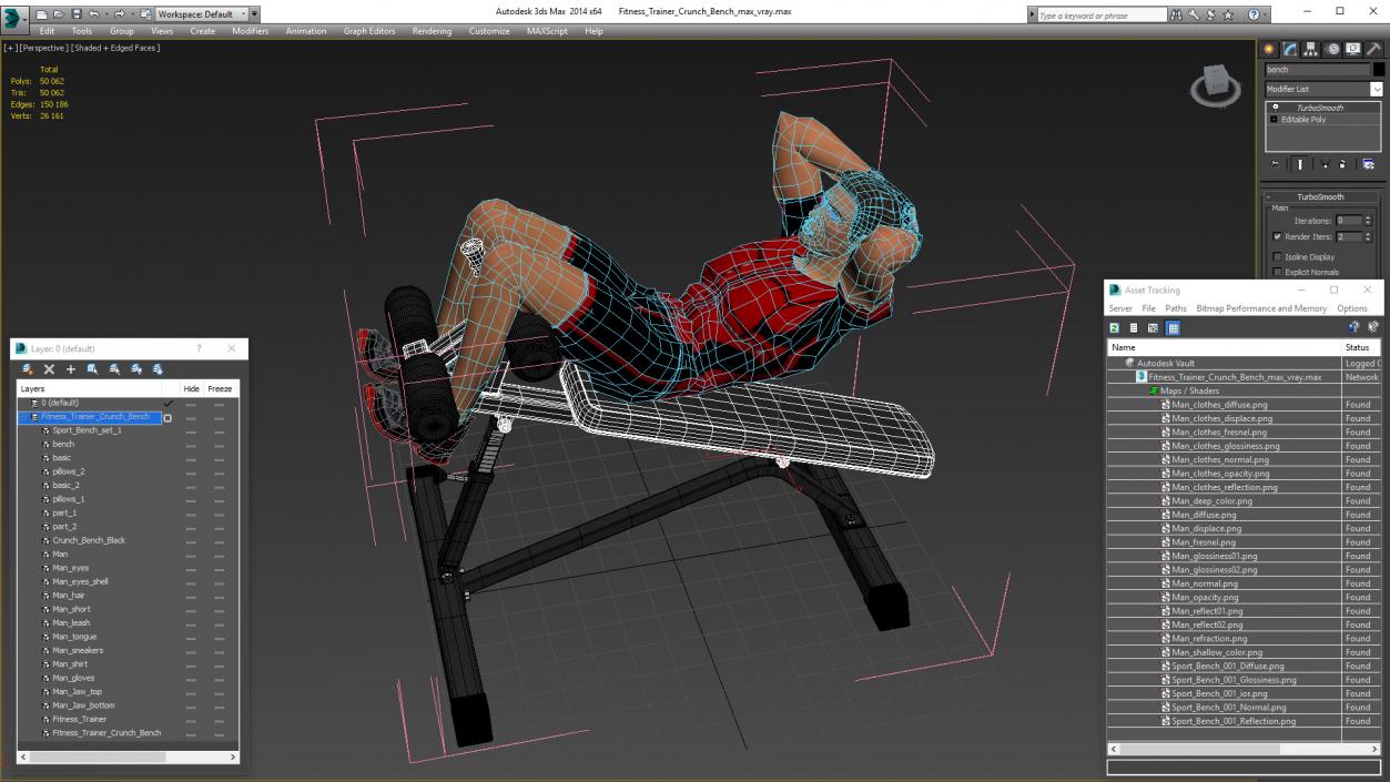 3D Fitness Trainer Crunch Bench model