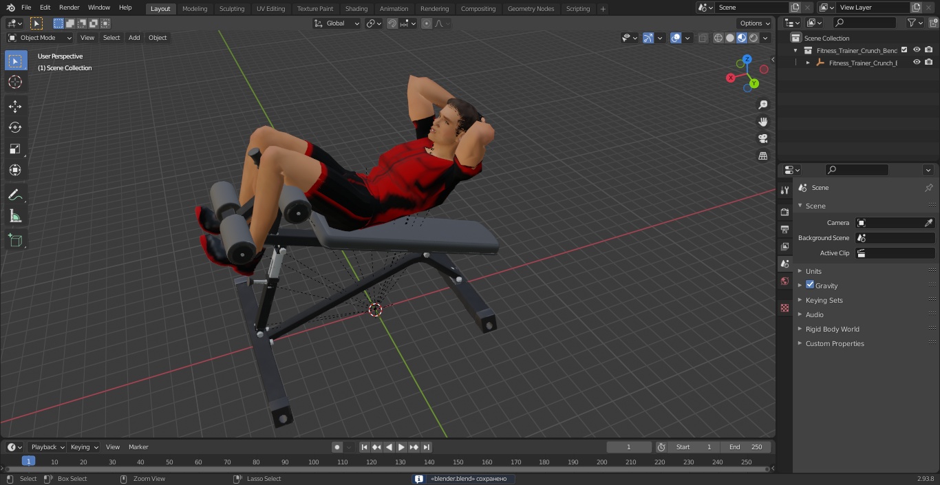 3D Fitness Trainer Crunch Bench model