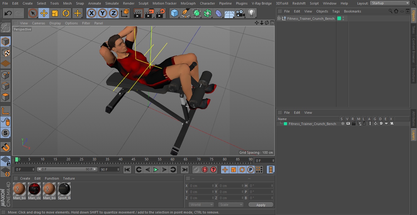 3D Fitness Trainer Crunch Bench model