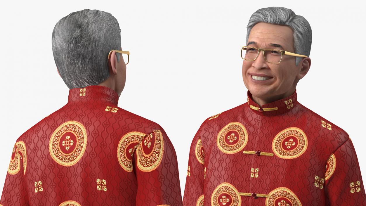 3D Chinese Older Man in Traditional Clothing