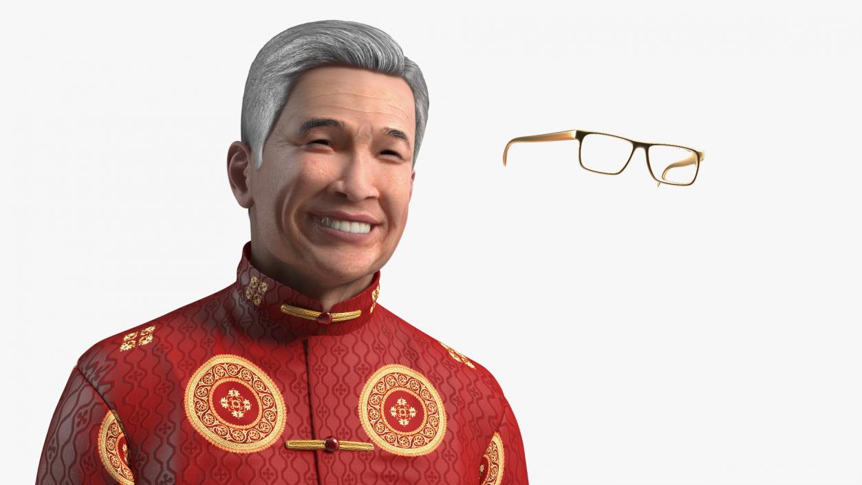 3D Chinese Older Man in Traditional Clothing