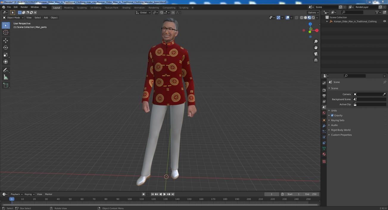 3D Chinese Older Man in Traditional Clothing