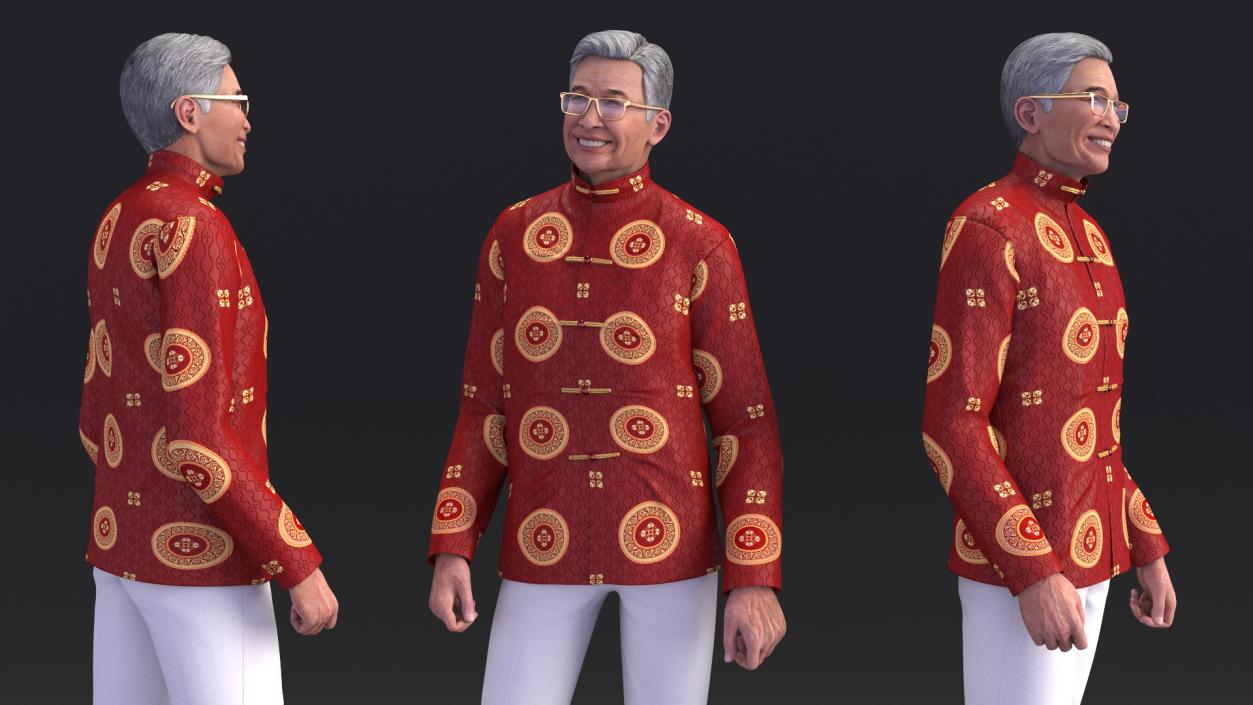 3D Chinese Older Man in Traditional Clothing