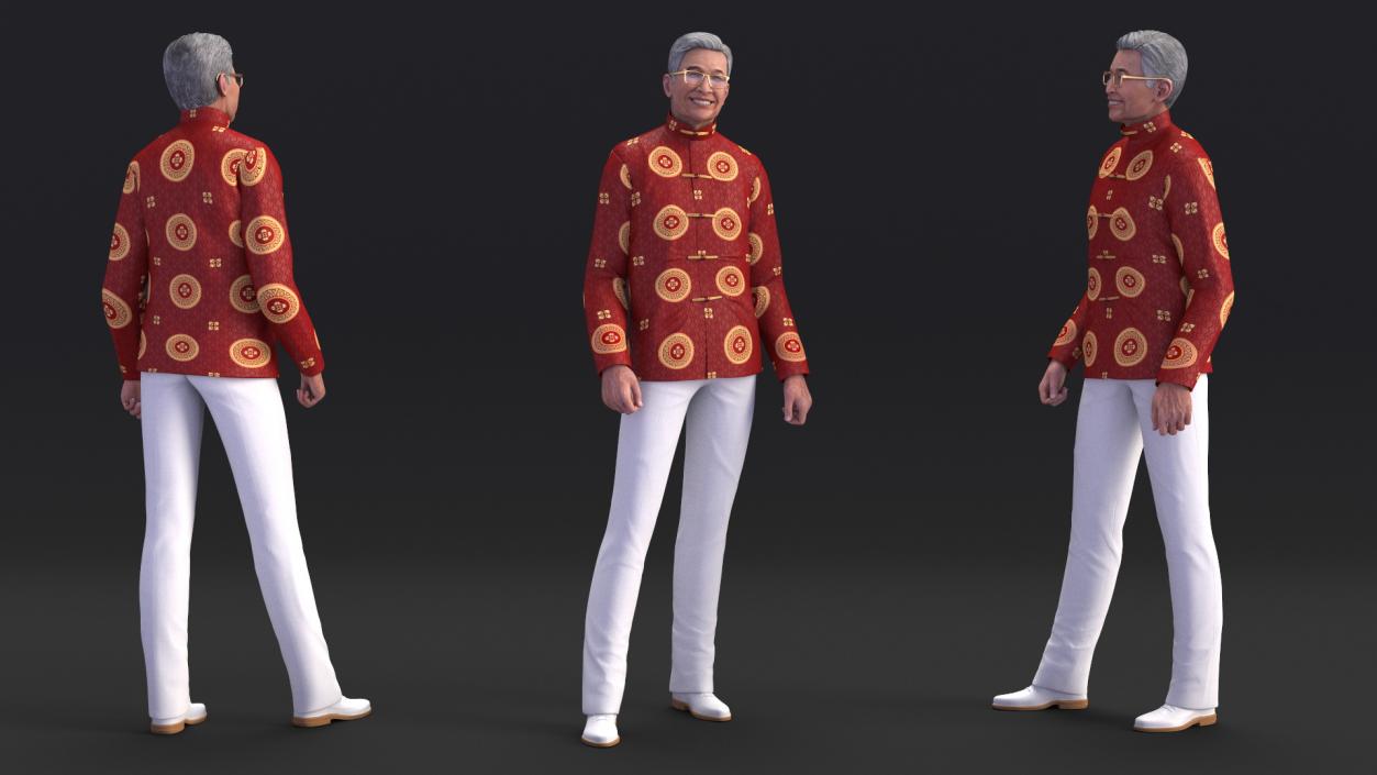 3D Chinese Older Man in Traditional Clothing