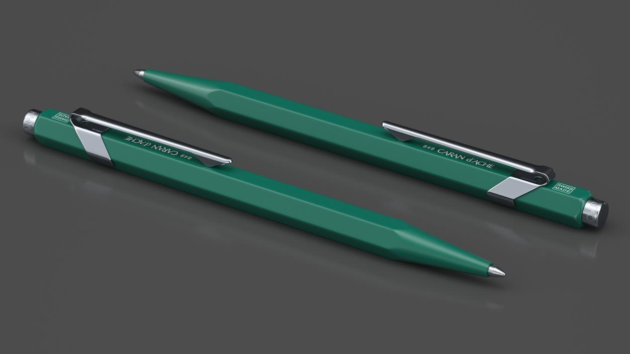 Ball Pen Rolex Caran dAche Silver Green 3D model