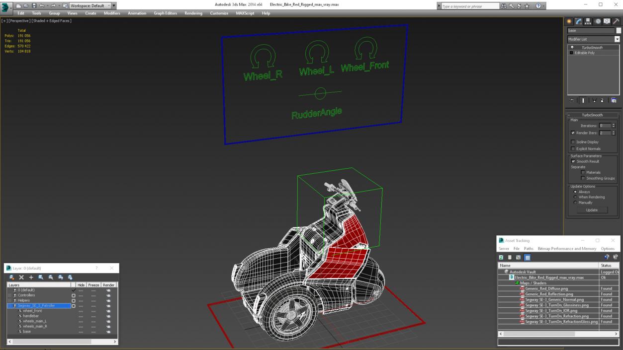 Electric Bike Red Rigged 3D model