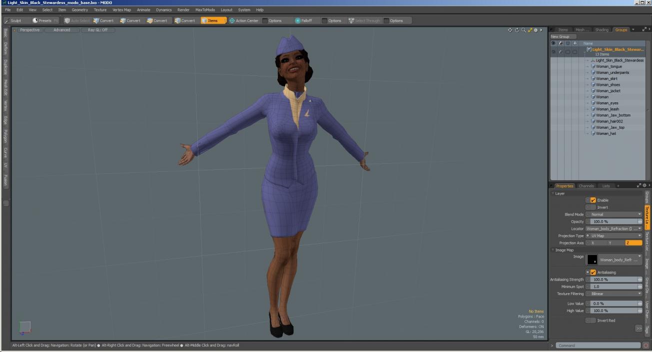 Light Skin Black Stewardess 3D