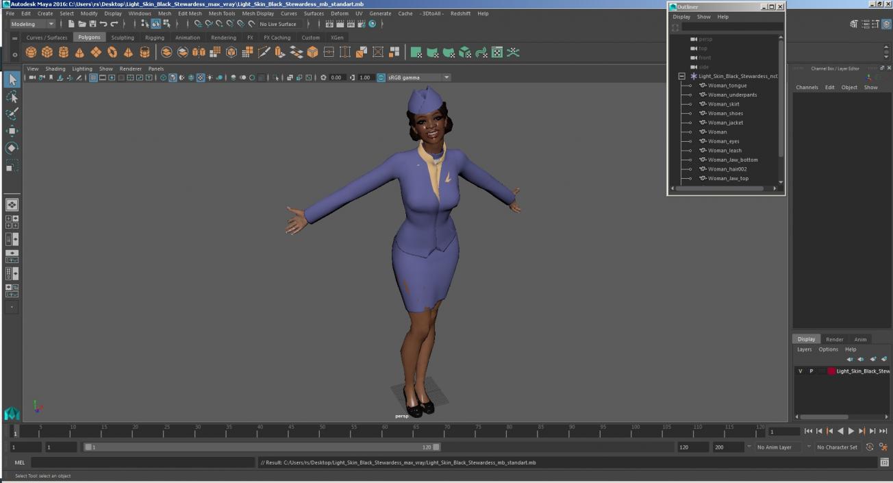 Light Skin Black Stewardess 3D