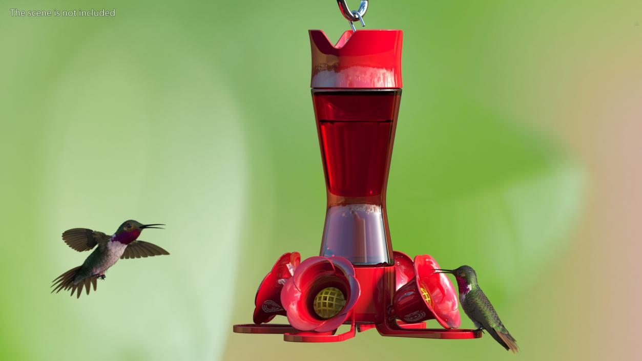 3D Hummingbird Feeder with Red Glass model