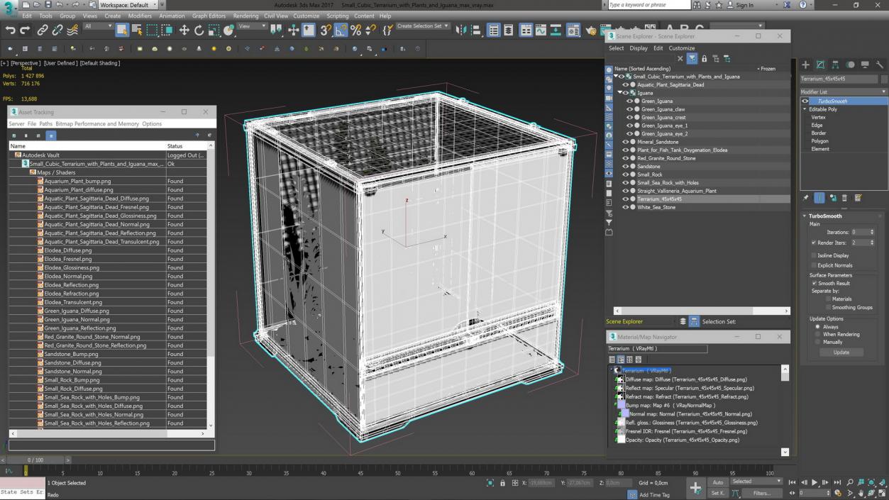 Small Cubic Terrarium with Plants and Iguana 3D model