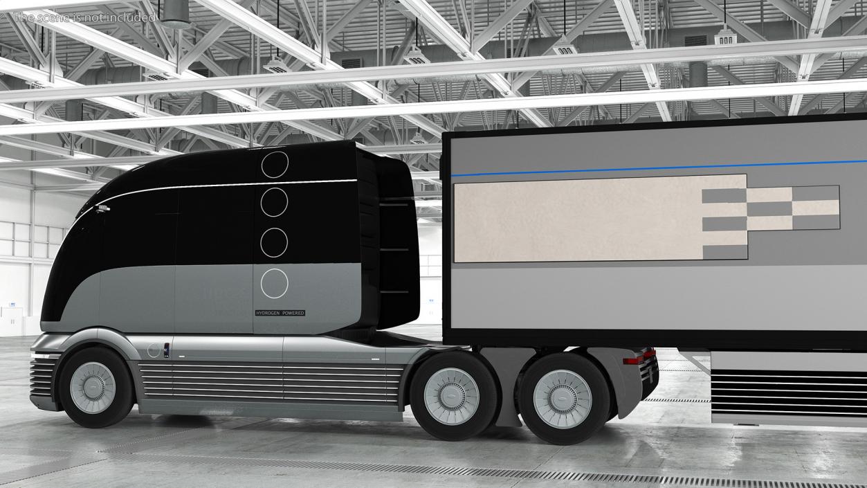 3D Futuristic Hydrogen Concept Semi Truck with Trailer