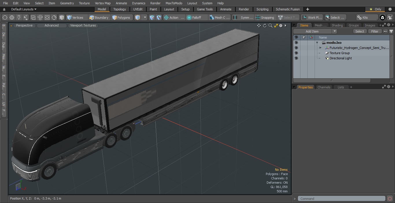 3D Futuristic Hydrogen Concept Semi Truck with Trailer