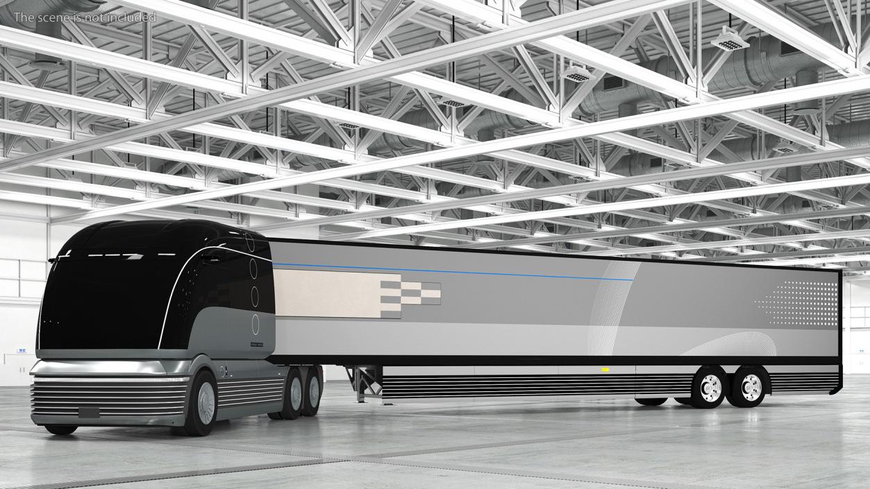 3D Futuristic Hydrogen Concept Semi Truck with Trailer