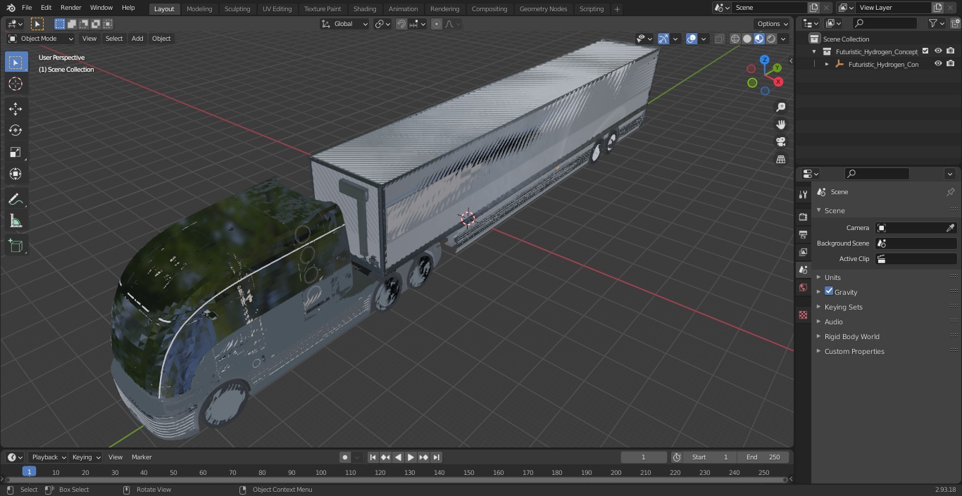 3D Futuristic Hydrogen Concept Semi Truck with Trailer