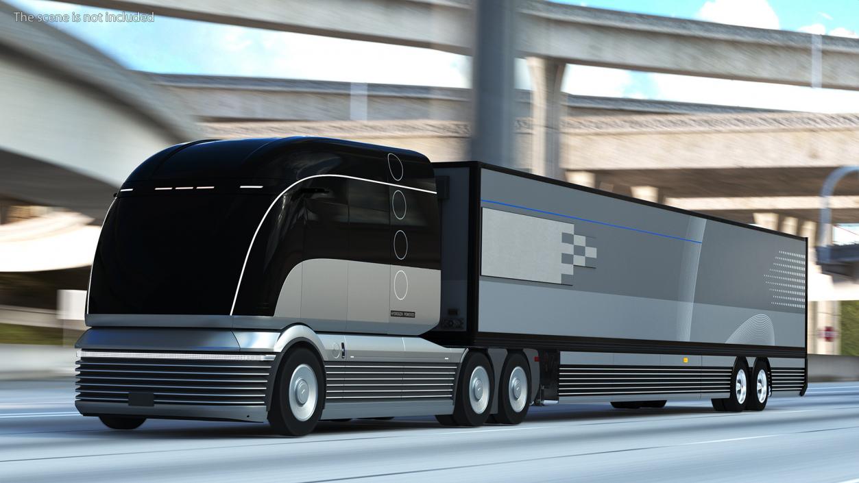 3D Futuristic Hydrogen Concept Semi Truck with Trailer