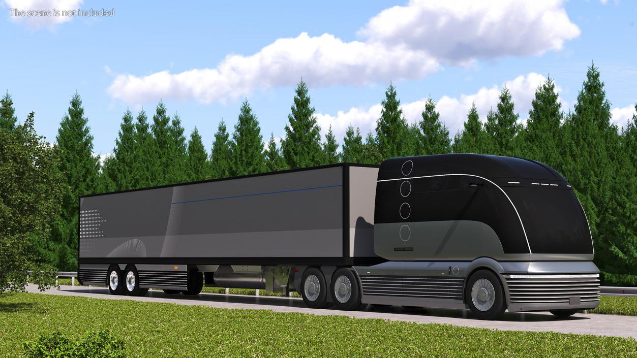 3D Futuristic Hydrogen Concept Semi Truck with Trailer