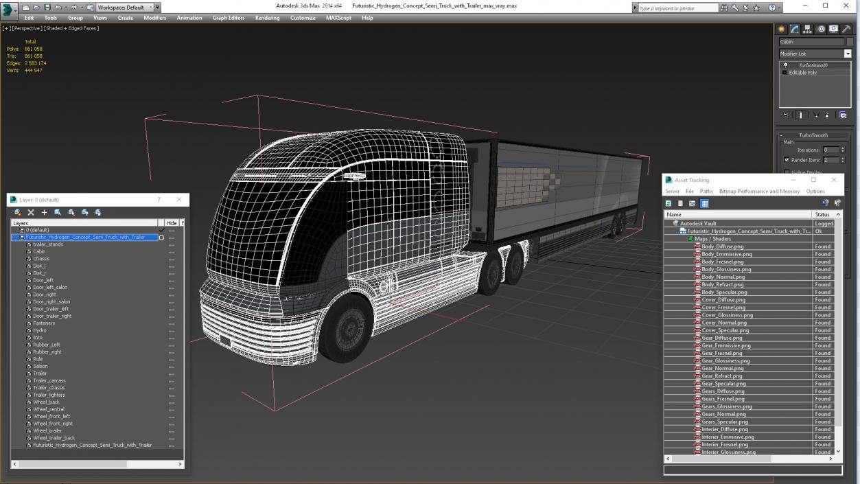 3D Futuristic Hydrogen Concept Semi Truck with Trailer