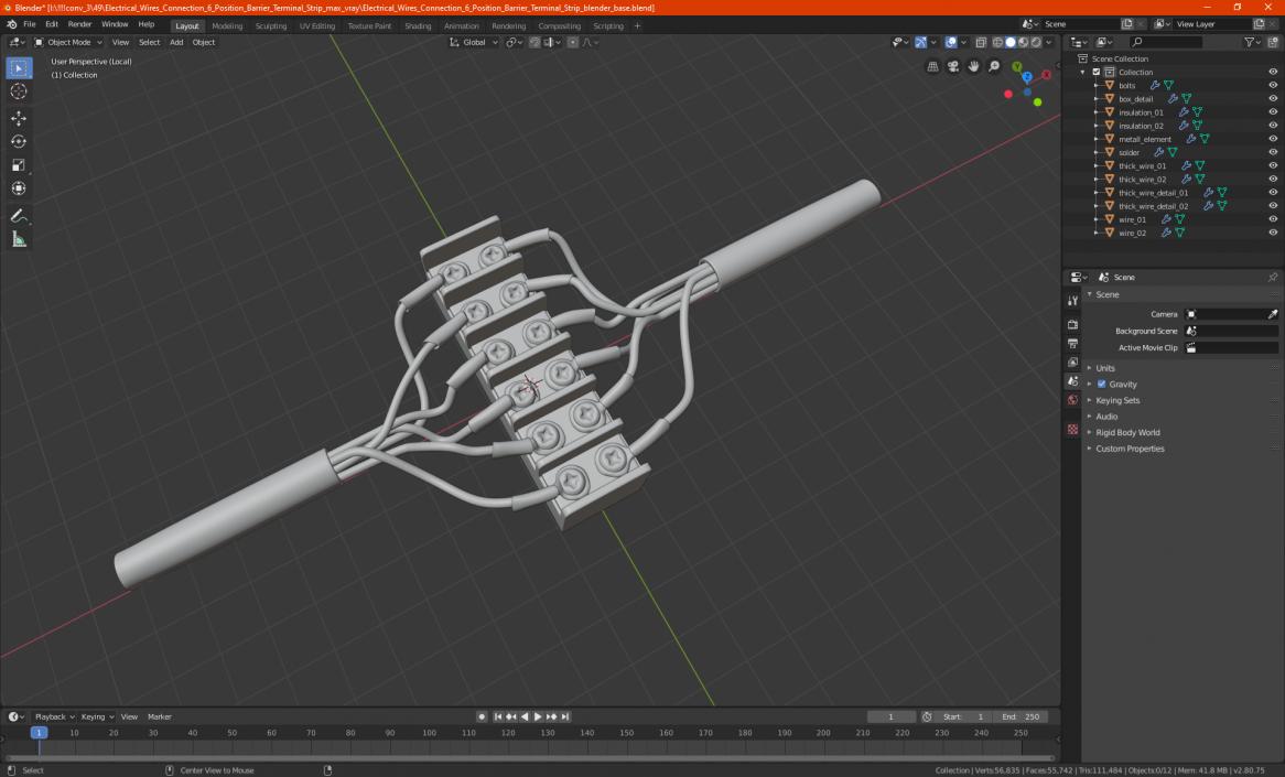 3D Electrical Wires Connection 6 Position Barrier Terminal Strip