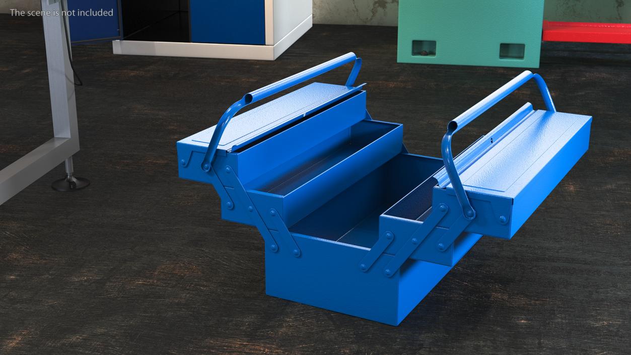 3D model Steel Toolbox with 5 Compartments Blue Rigged