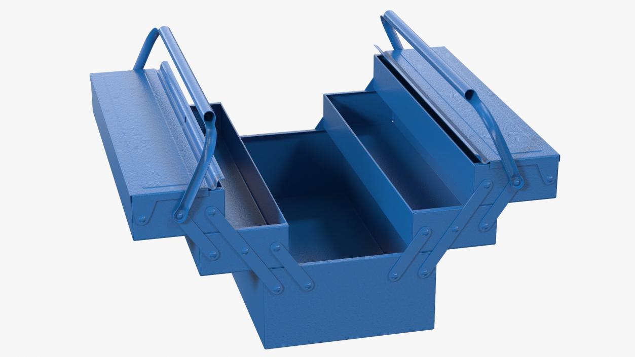 3D model Steel Toolbox with 5 Compartments Blue Rigged