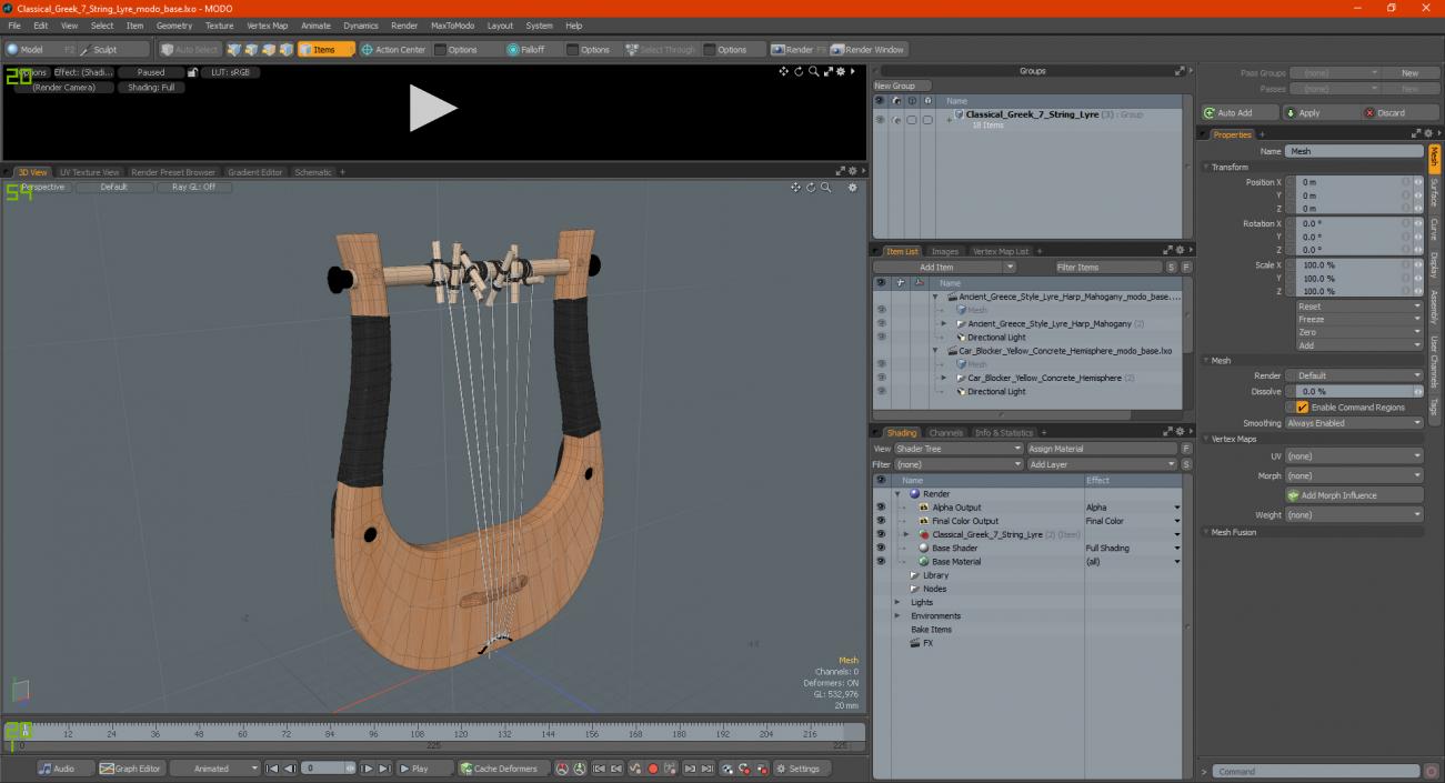 Classical Greek 7 String Lyre 3D model