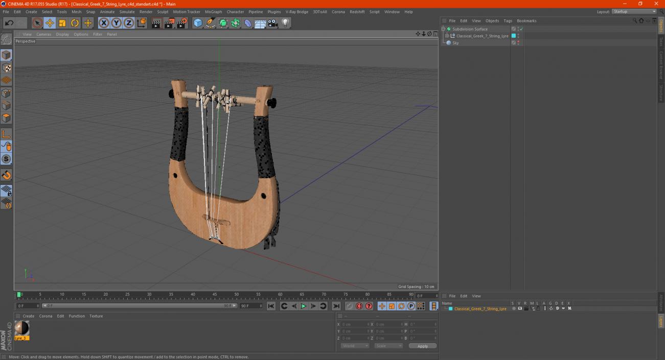 Classical Greek 7 String Lyre 3D model