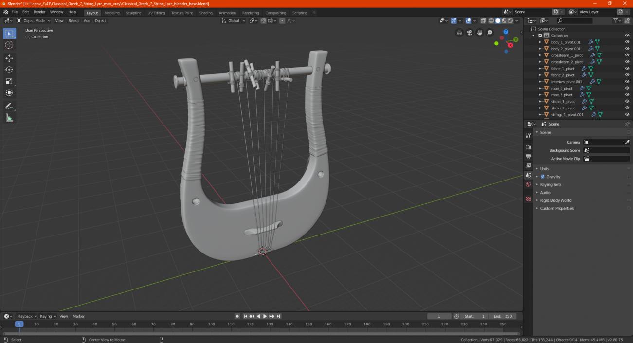 Classical Greek 7 String Lyre 3D model