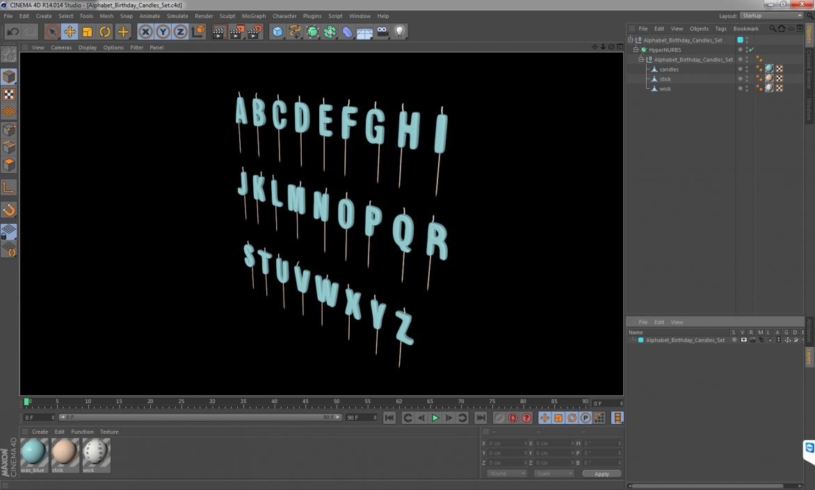 Alphabet Birthday Candles Set 3D model