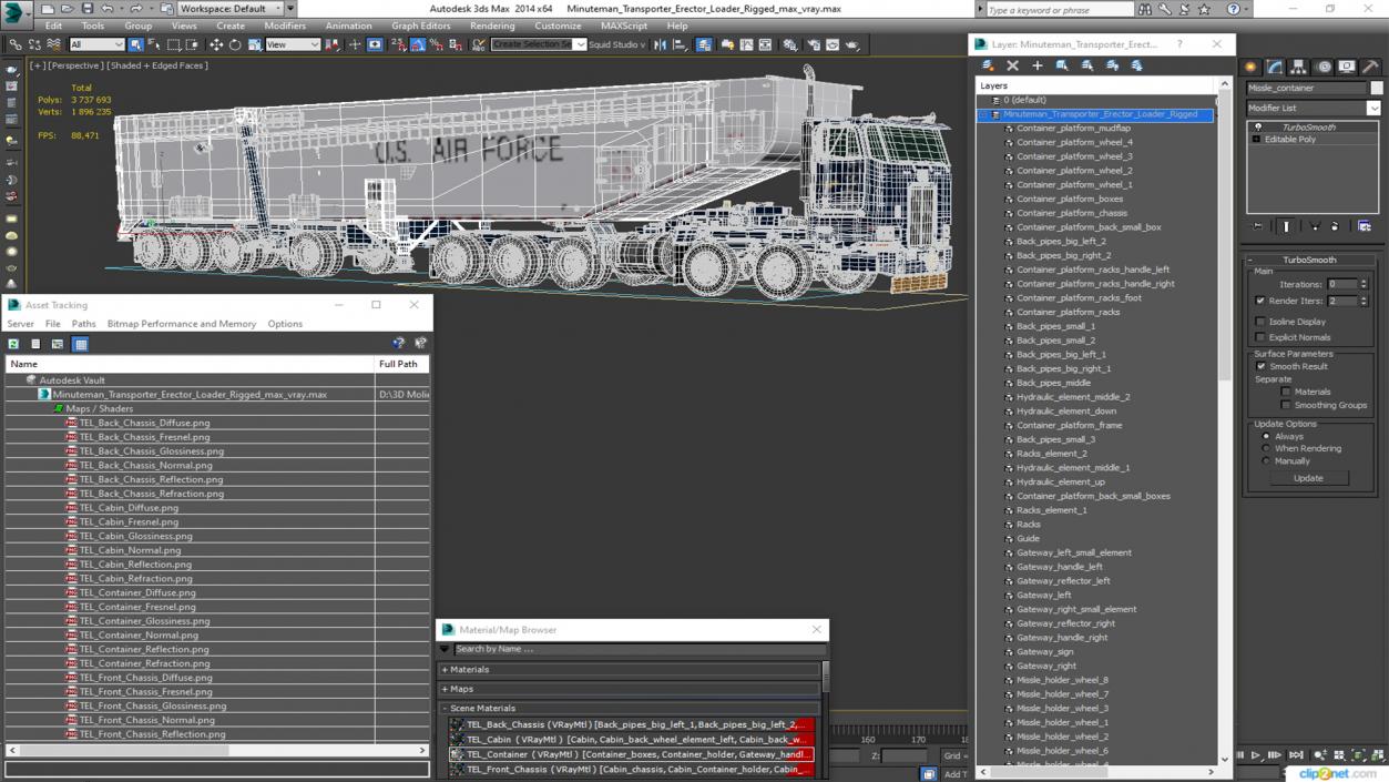 3D Minuteman Transporter Erector Loader Rigged model