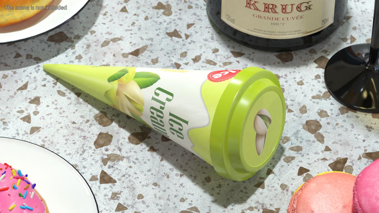 3D model Cone Ice Cream with Cap Mockup Pistachio