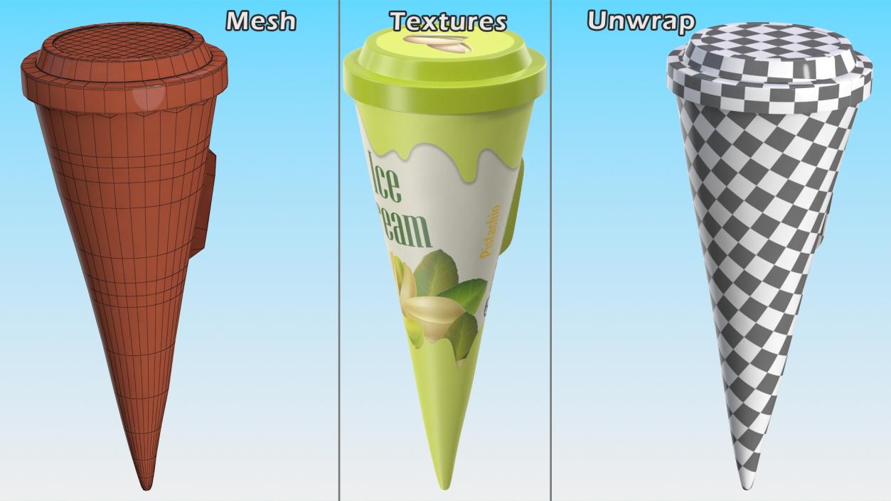 3D model Cone Ice Cream with Cap Mockup Pistachio