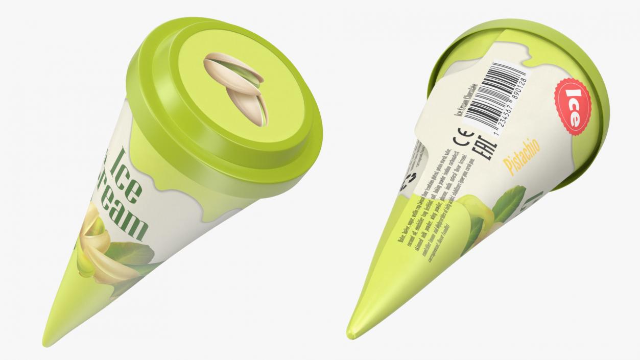 3D model Cone Ice Cream with Cap Mockup Pistachio