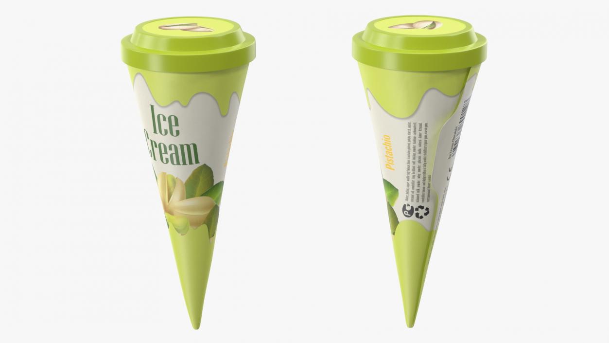 3D model Cone Ice Cream with Cap Mockup Pistachio