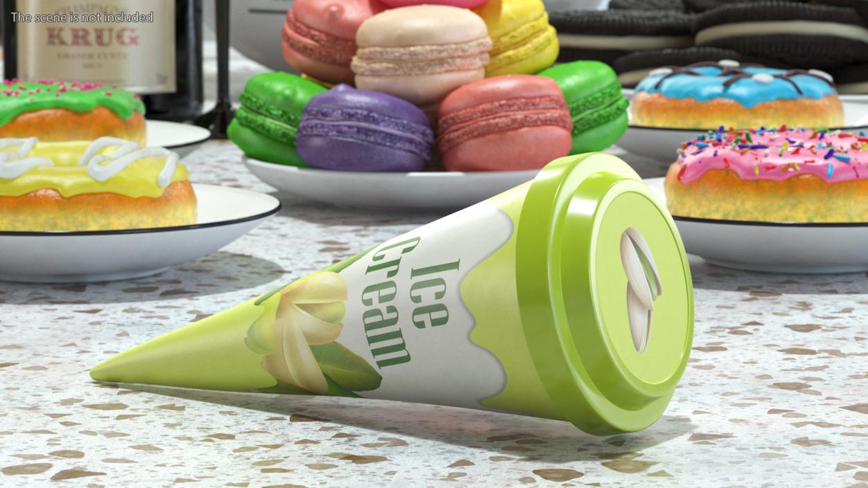 3D model Cone Ice Cream with Cap Mockup Pistachio