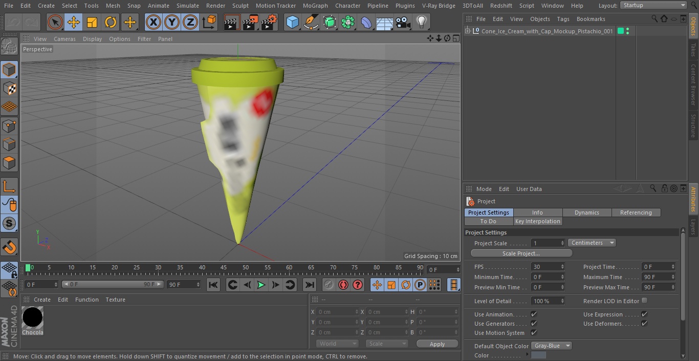 3D model Cone Ice Cream with Cap Mockup Pistachio