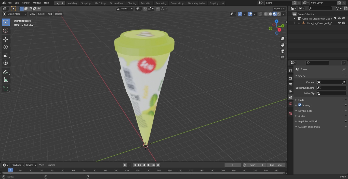 3D model Cone Ice Cream with Cap Mockup Pistachio