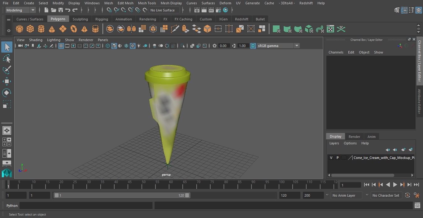 3D model Cone Ice Cream with Cap Mockup Pistachio