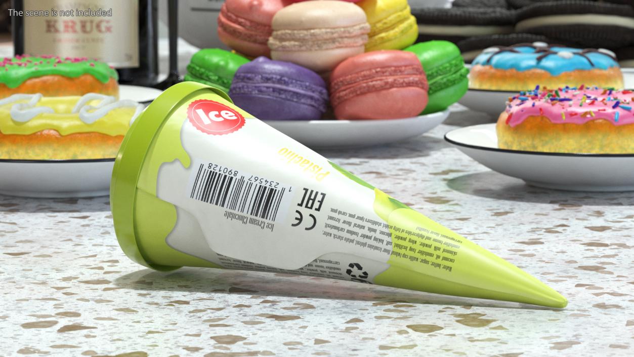 3D model Cone Ice Cream with Cap Mockup Pistachio