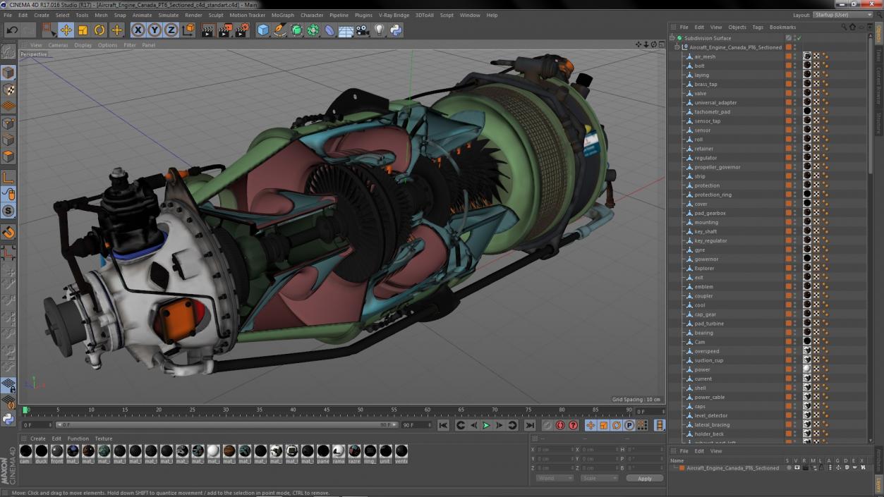 3D Aircraft Engine Canada PT6 Sectioned