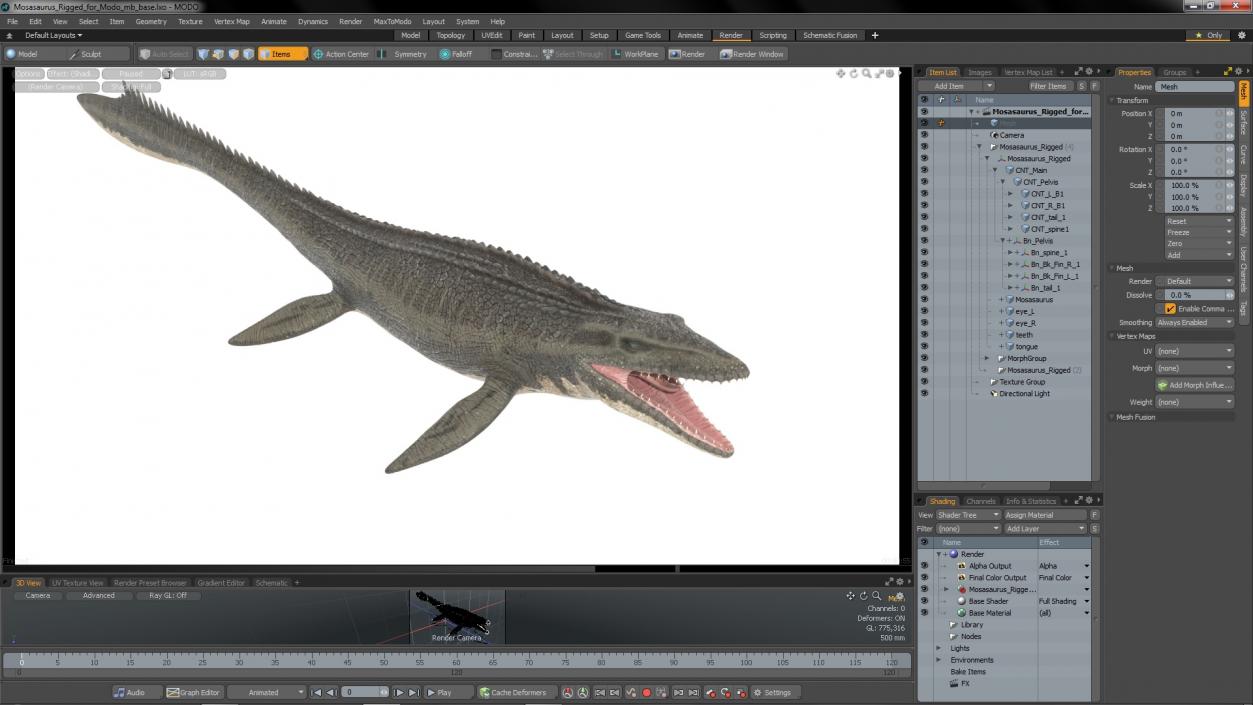 3D Mosasaurus Rigged for Modo